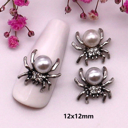 sengpan 10pcs/Pack Metal Halloween Collection Nail Art Decorations Pumpkin Skeleton Spider Skull Shiny Rhinestone Charm Nail Accessories