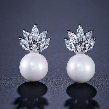 sengpan Fashion Imitation Pearl Wedding  Jewelry Elegant Zircnia Crystals Stud Earrings For Women Patry Dress Accessories CE1858