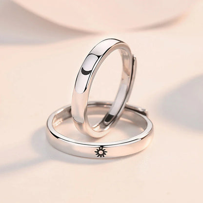 sengpan Sun Moon 2in1 Irregular Match Couple Rings Opening Adjustable Ring Sterling Silver Wedding Ring Jewlery Lover Gift for Friends