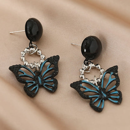 sengpan  gifts for women Vintage Black Forest Flower Butterfly Earrings Women Geometric Exaggerated Temperament Heart Hanging Earring Punk Jewelry Gifts