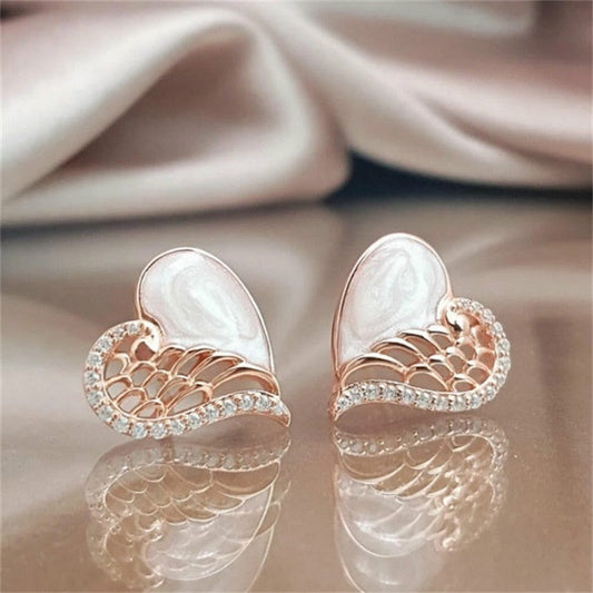 sengpan gifts for women  New Trendy Pearl Rhinestone Heart Stud Earrings for Women Korean Flower Crystal Zircon Statement Earrings Fashion Jewelry Gift