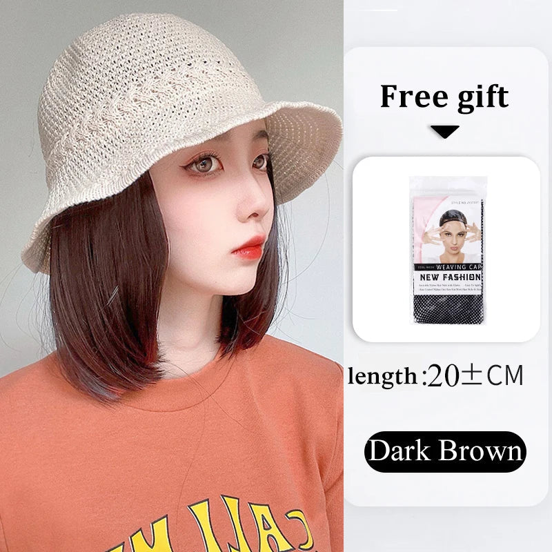 sengpan  Hollow Visor Wig Brown Ombre Long Roll Hat with hair Extension Travel Fashion Wigs Women's Natural Wigs