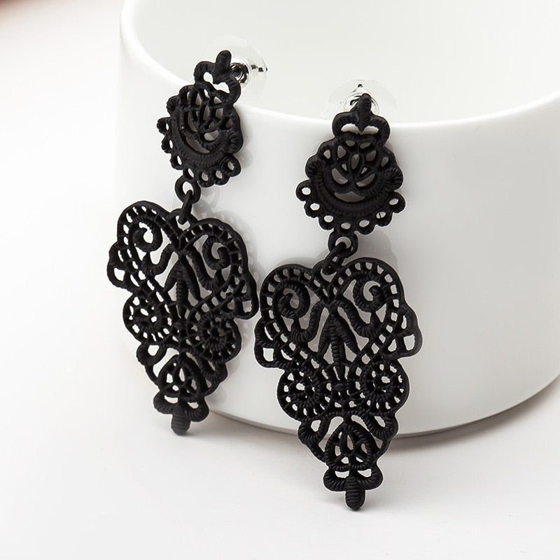 sengpan  gifts for women Vintage Black Forest Flower Butterfly Earrings Women Geometric Exaggerated Temperament Heart Hanging Earring Punk Jewelry Gifts