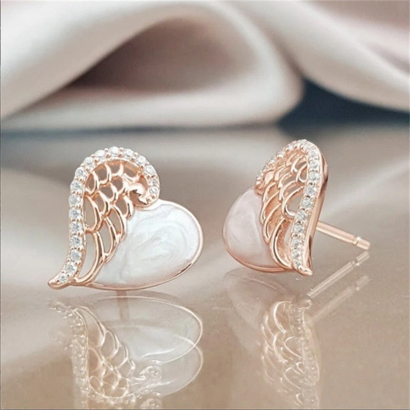 sengpan gifts for women  New Trendy Pearl Rhinestone Heart Stud Earrings for Women Korean Flower Crystal Zircon Statement Earrings Fashion Jewelry Gift