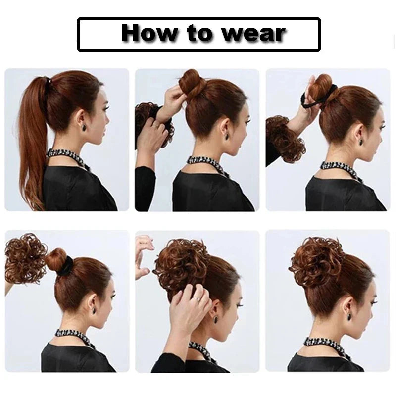 sengpan Synthetic Curly Chignon Messy Bun Ponytails Hairpiece Extensions For Elastic Hair Band Hair Accessories For Women Curly Hair