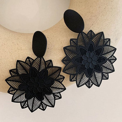 sengpan  gifts for women Vintage Black Forest Flower Butterfly Earrings Women Geometric Exaggerated Temperament Heart Hanging Earring Punk Jewelry Gifts