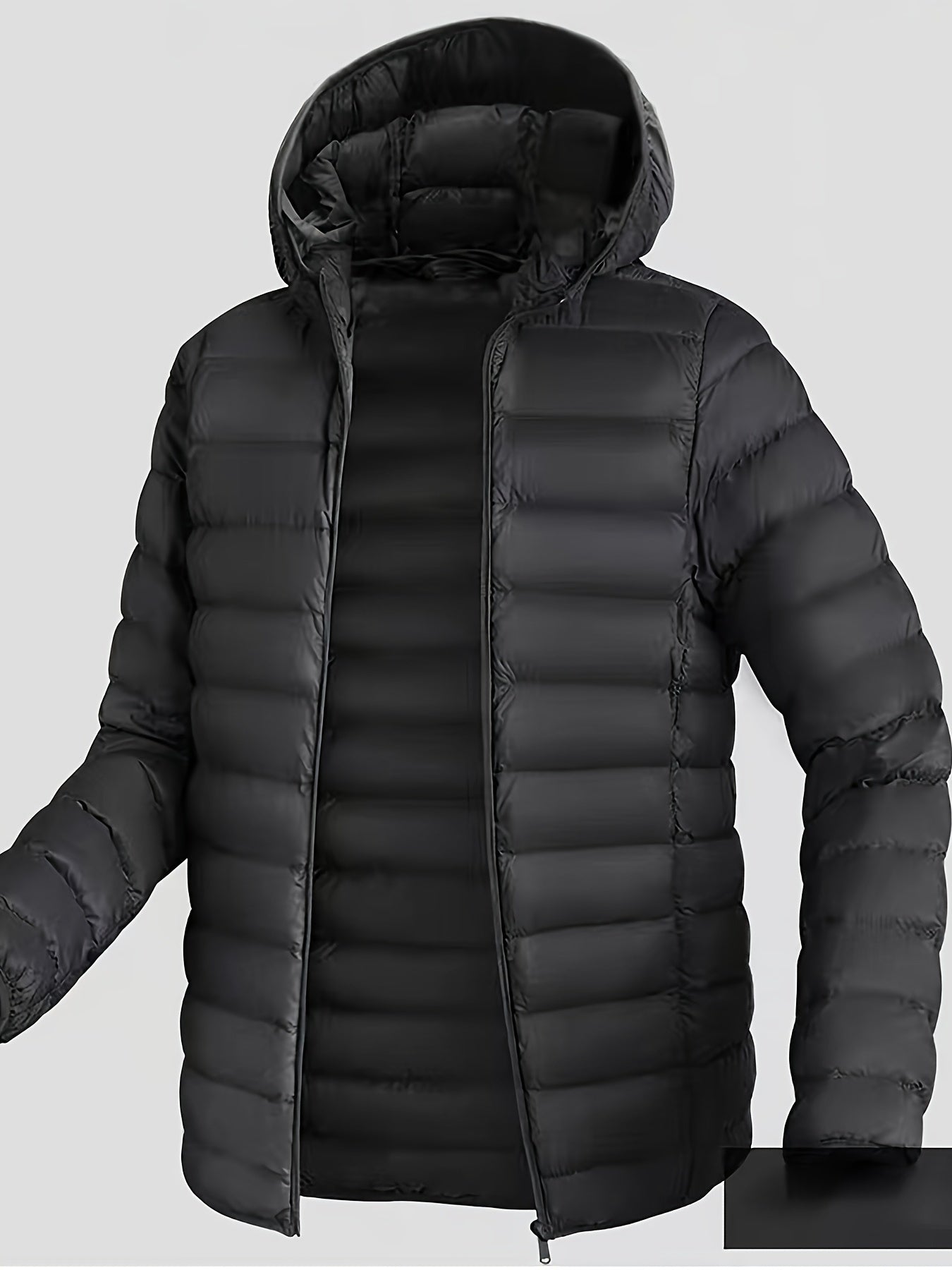 Men's Premium Loose Fit Solid Puffer Coat - Breathable, Water-Resistant, Zip-Up, Long Sleeve, Warm, Hooded, Casual Jacket with Multiple Pockets for Winter Outdoor Activities and Daily Wear