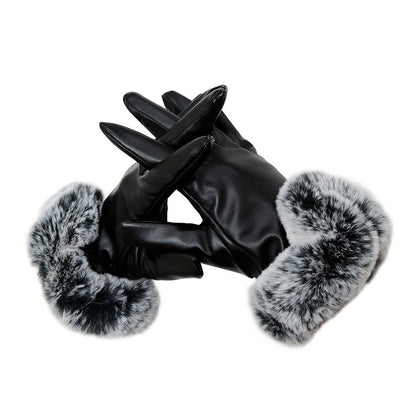 Chic Winter Warmth: Touchscreen-Ready, Water-Resistant PU Leather Mittens in Sleek Monochrome - Windproof Elegance