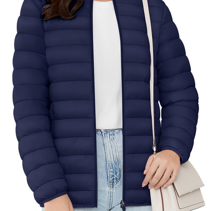 Bnokifin Quilted Puffer Jacket - Ultra-Lightweight, Comfort Soft, Warm, Windproof, Stylish, and Versatile Coat with Stand Collar, Full Zipper, Elastic Cuffs, 4 Pockets, and Perfect for Office Work, School, Travel, Outdoor Activities, and Daily Wear