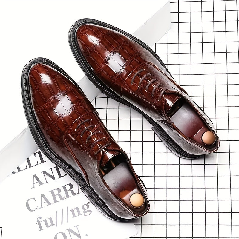 Men's Trendy Solid Oxfords, Wear-resistant Non Slip Lace-up Dress Shoes, Middle Aged Men's Footwear