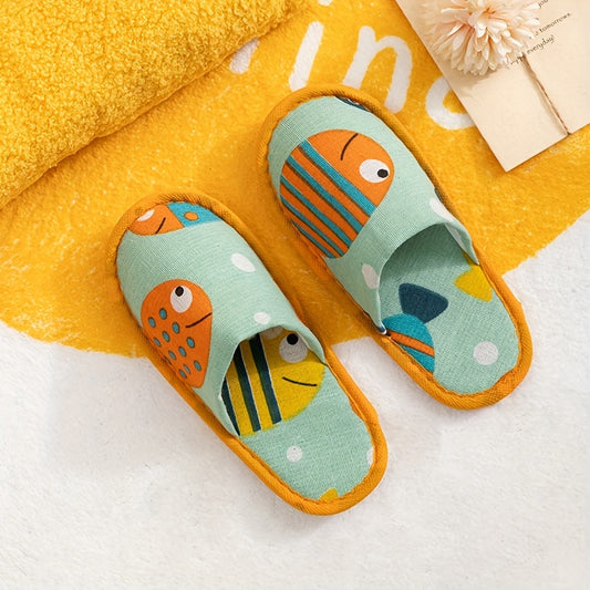 Kids' Cartoon Fish Design Slippers - Soft Fabric & Non-Slip EVA Sole For Spa, Home, Travel | Perfect For Boys & Girls