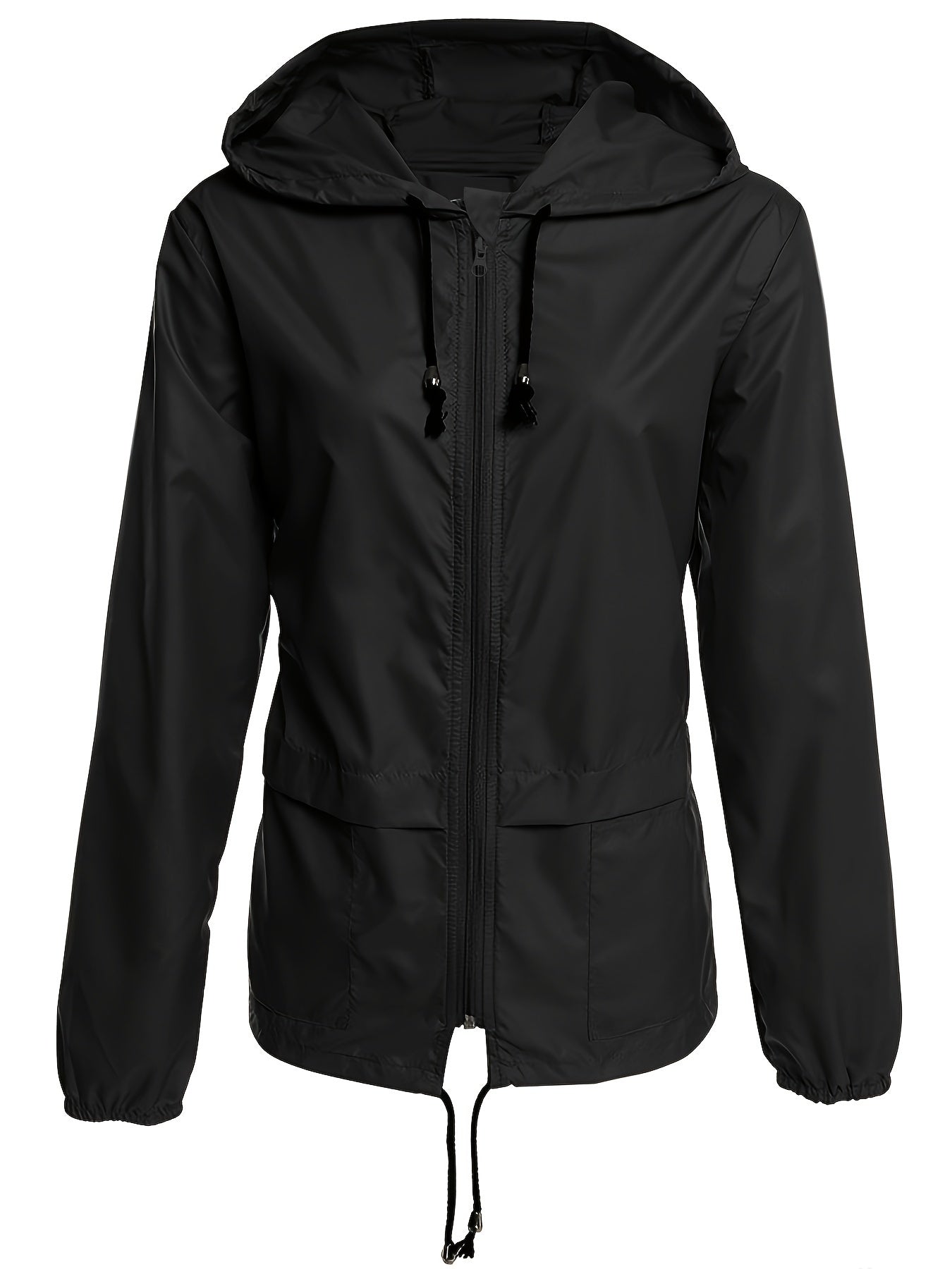 All-Season Waterproof Hooded Activewear Jacket - Chic Long-Sleeve Zip-Up Bomber for Weekend Adventures