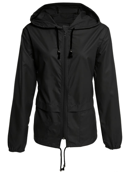 All-Season Waterproof Hooded Activewear Jacket - Chic Long-Sleeve Zip-Up Bomber for Weekend Adventures