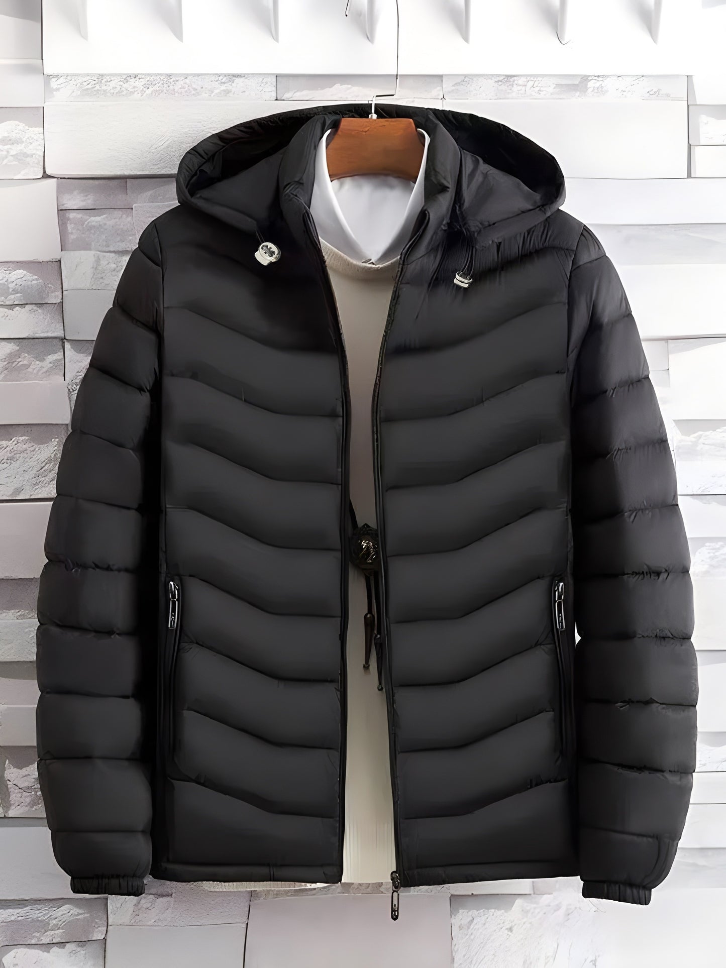 Mens Quilted Hooded Puffer Coat - Water-Resistant, Breathable, Zip-Up, Long Sleeve, Warm, and Lightweight - Perfect for City Walks, Street Hanging, and Winter Outdoor Activities