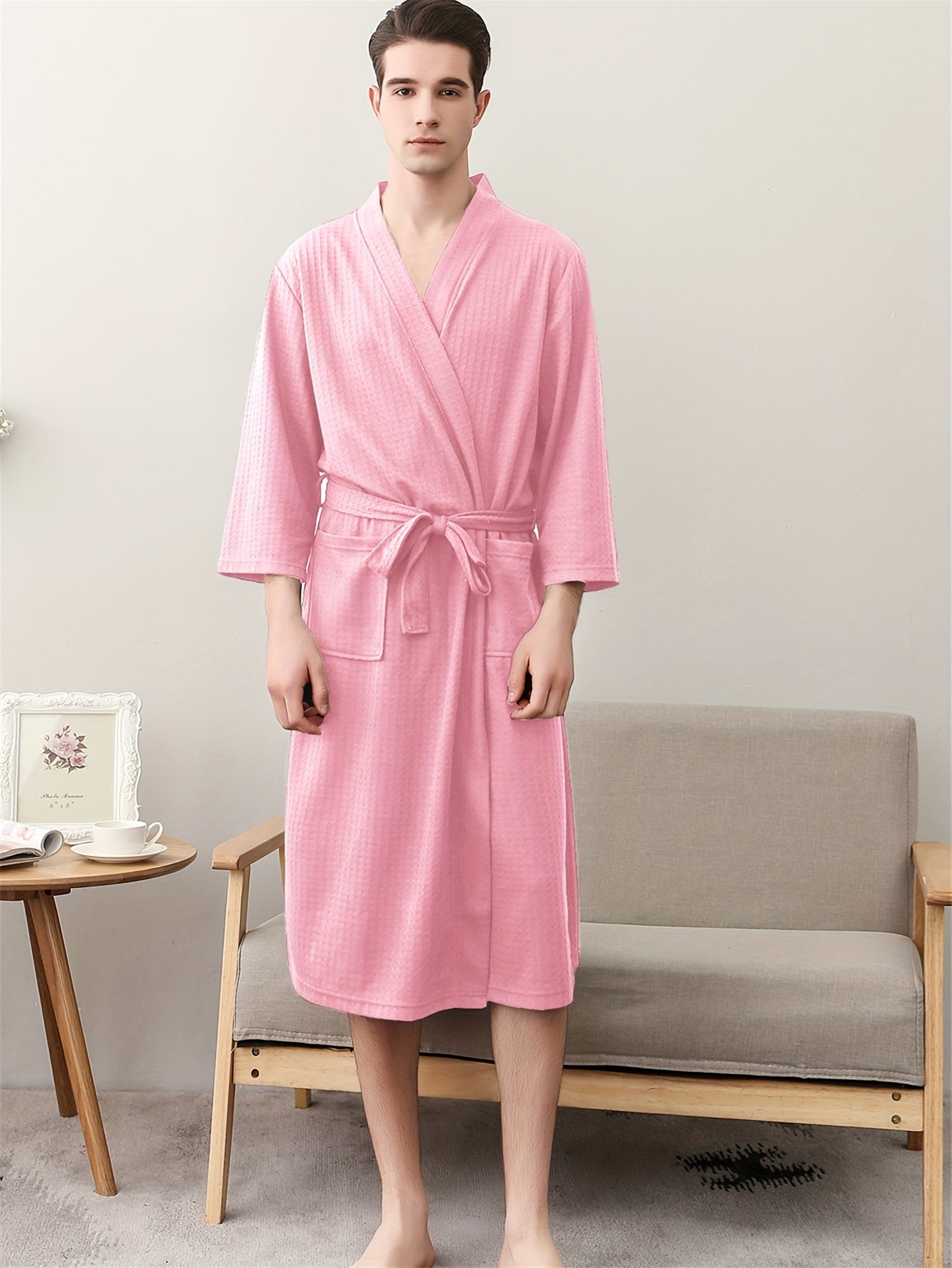 Unisex Spa Robe - Soft Waffle Kimono Design, Comfortable Sleepwear for Summer, Hotel Quality Bathrobe for Men and Women