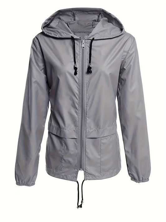 All-Season Waterproof Hooded Activewear Jacket - Chic Long-Sleeve Zip-Up Bomber for Weekend Adventures