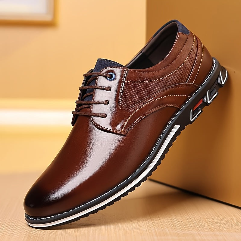 Plus Size Mens Comfy Round Toe Derby Shoes - Soft Synthetic Leather Upper, Non-Slip Rubber Sole, Lace-Up Closure, Breathable PU Insole, Perfect for Casual, Daily, Business Occasions - All-Season, Low-Top, Minimalist Style