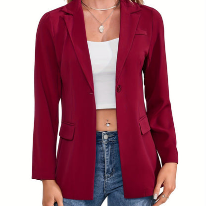 Solid Simple Button Front Blazer, Versatile Lapel Long Sleeve Blazer For Office & Work, Women's Clothing