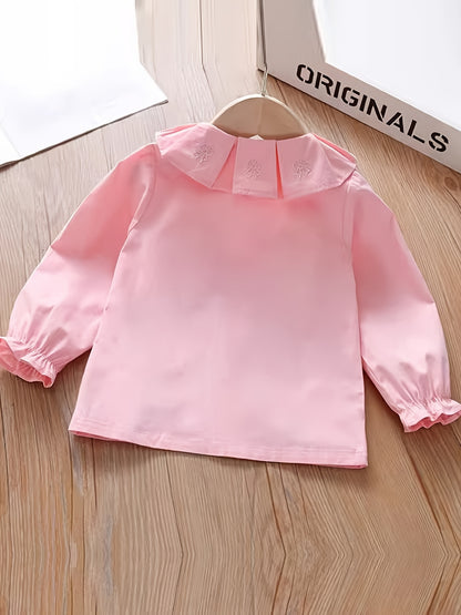 Toddler Girls Uniform Shirt Pleated Collar Long Sleeve Cute Blouse Tops