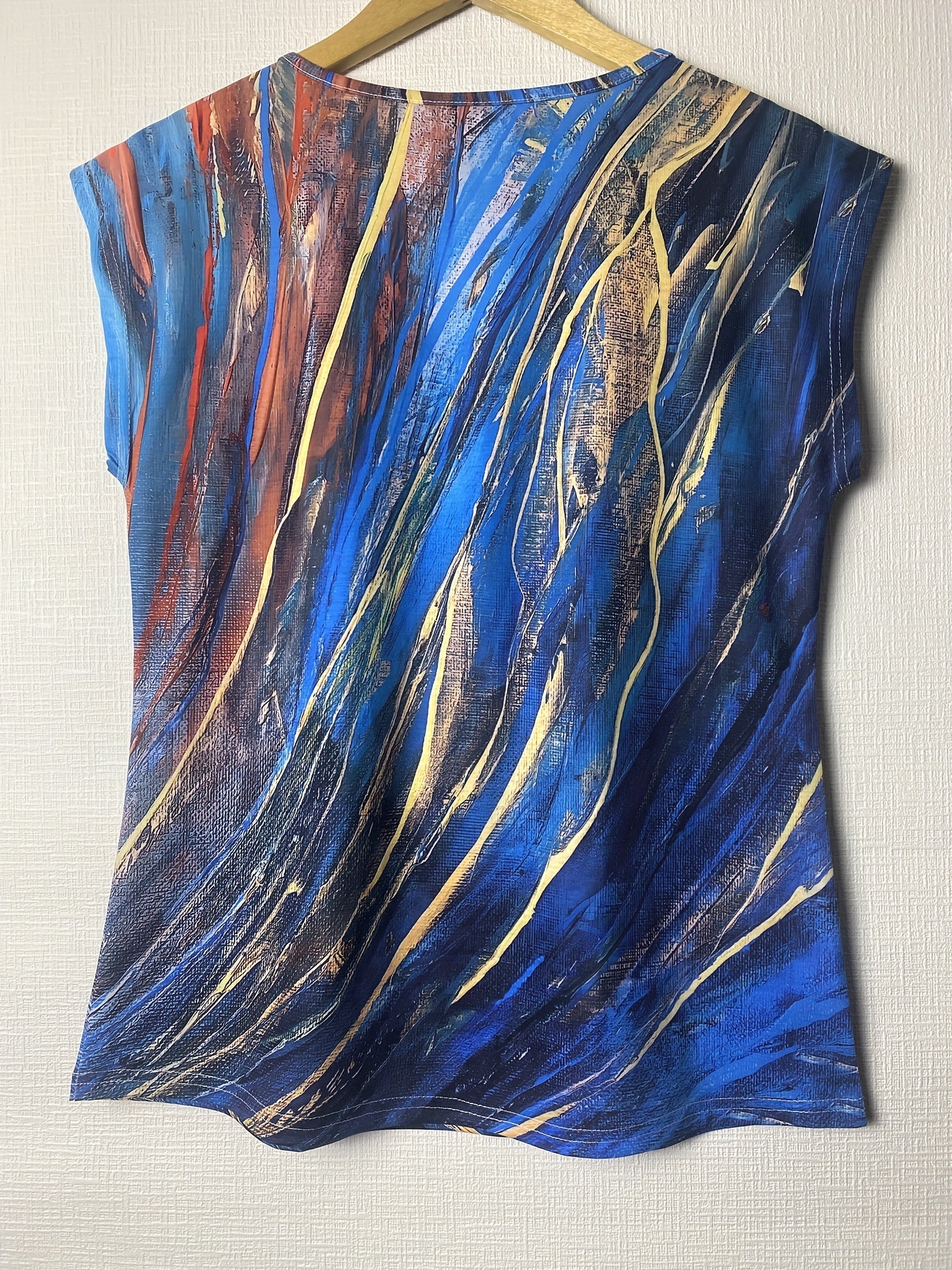 Abstract Print V Neck Tank Top, Casual Sleeveless Top For Spring & Summer, Women's Clothing