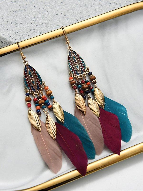 sengpan 2024 New National Original 5 Colors Feather Tassels Beads Chains 6 Colors Earrings