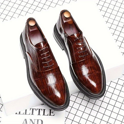 Men's Trendy Solid Oxfords, Wear-resistant Non Slip Lace-up Dress Shoes, Middle Aged Men's Footwear