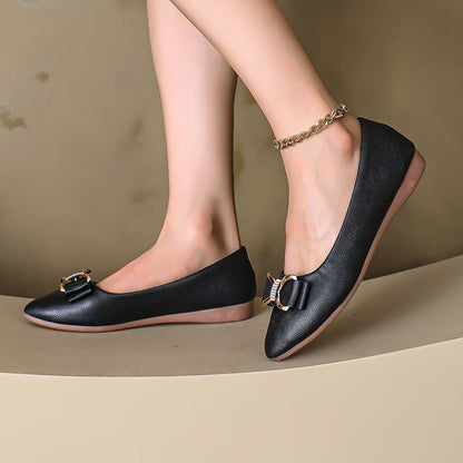 Elegant Women's Rhinestone Bow Flats with Soft Sole and Pointed Toe
