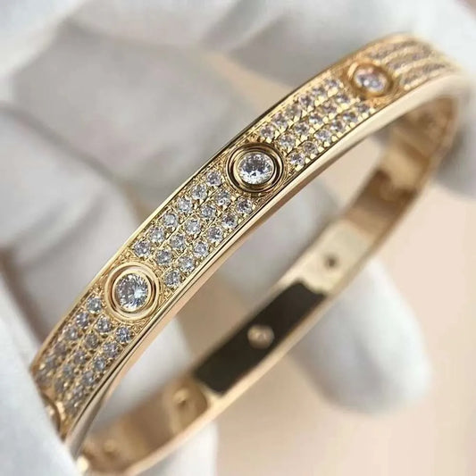 designer bracelet bangle for women men V-GOLD plated gold bangles inlaid 10 CZ full diamond 2 3 row 4MM 6MM wide nail bracelets designer jewelry gift with box