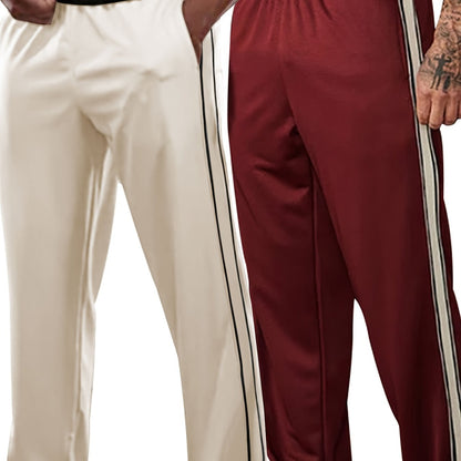 2-Pack Loose Fit Baggy Sweatpants - Soft Slight Stretch Polyester Fabric, Drawstring Waist, Side Pockets, Versatile Chic Style for Mens Sports and Daily Wear - Hand Wash or Professional Dry Clean, Knit Fabric, Solid Color Pattern