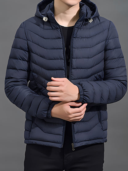 Mens Quilted Hooded Puffer Coat - Water-Resistant, Breathable, Zip-Up, Long Sleeve, Warm, and Lightweight - Perfect for City Walks, Street Hanging, and Winter Outdoor Activities