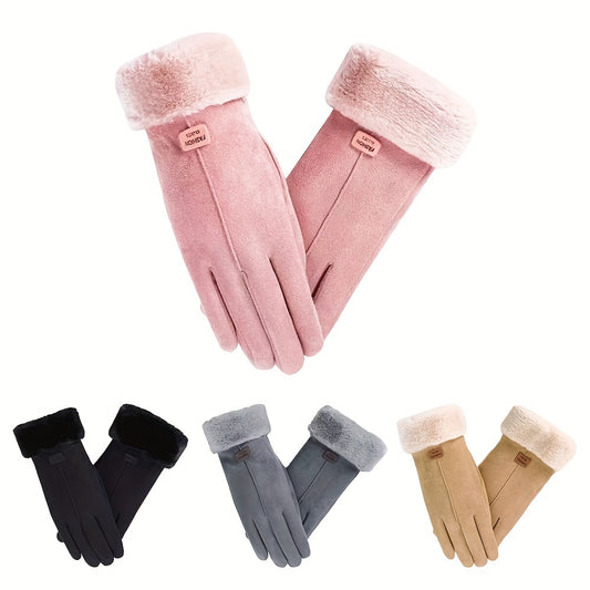 Winter Plus Velvet Warm Gloves Plush Cuff Stretch Gloves Outdoor Casual Sports Split Finger Gloves