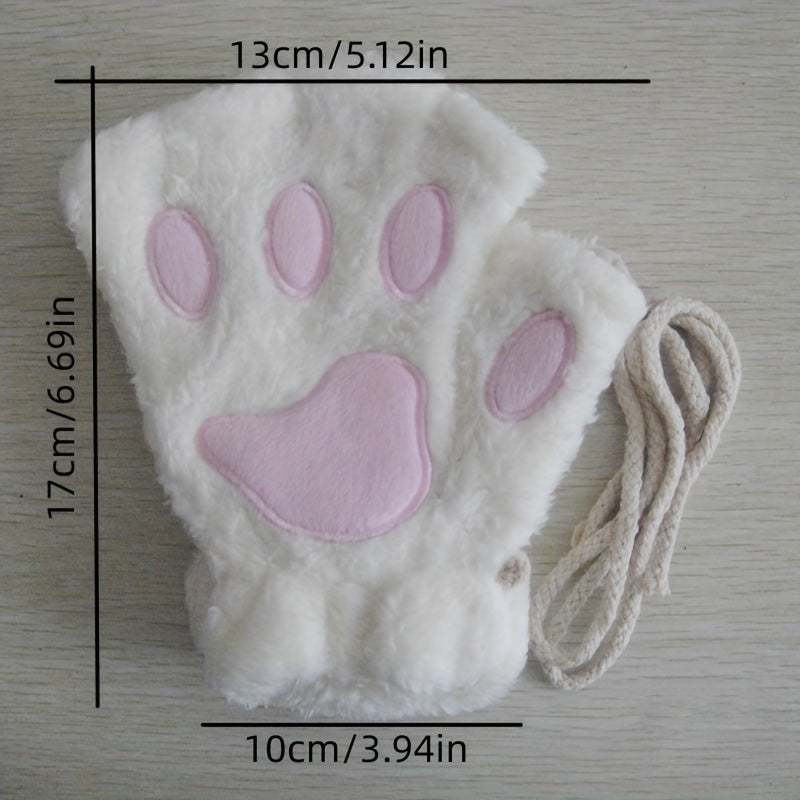 Cute Cat Claw Plush Gloves Stylish Thick Warm Half Finger Gloves Autumn Winter Soft Cozy Fuzzy Gloves