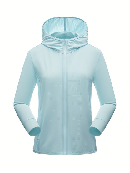 Women's Quick-Dry Hooded Activewear Jacket – Breathable, Sun-Protective, Ideal for Outdoor Sports and Activities