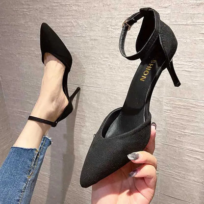 Dress Shoes Spring and Autumn high heel women new versatile thin professional L pointed black buckle strap single shoe H240527