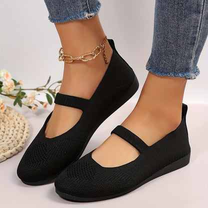 Breathable Women's Knitted Flats with Soft Sole and Ankle Belt - Lightweight Low-top Shoes for Daily Wear