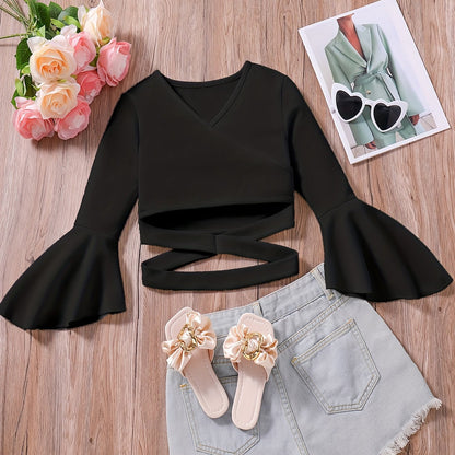 Elegant Girls Criss-cross Hem Top Pullover Shirt Blouse For Spring Summer Party Gift