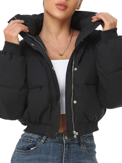 Women's Cropped Quilted Puffer Jacket Long Sleeve Warm Quilted Short Jacket Winter Outerwear Coats