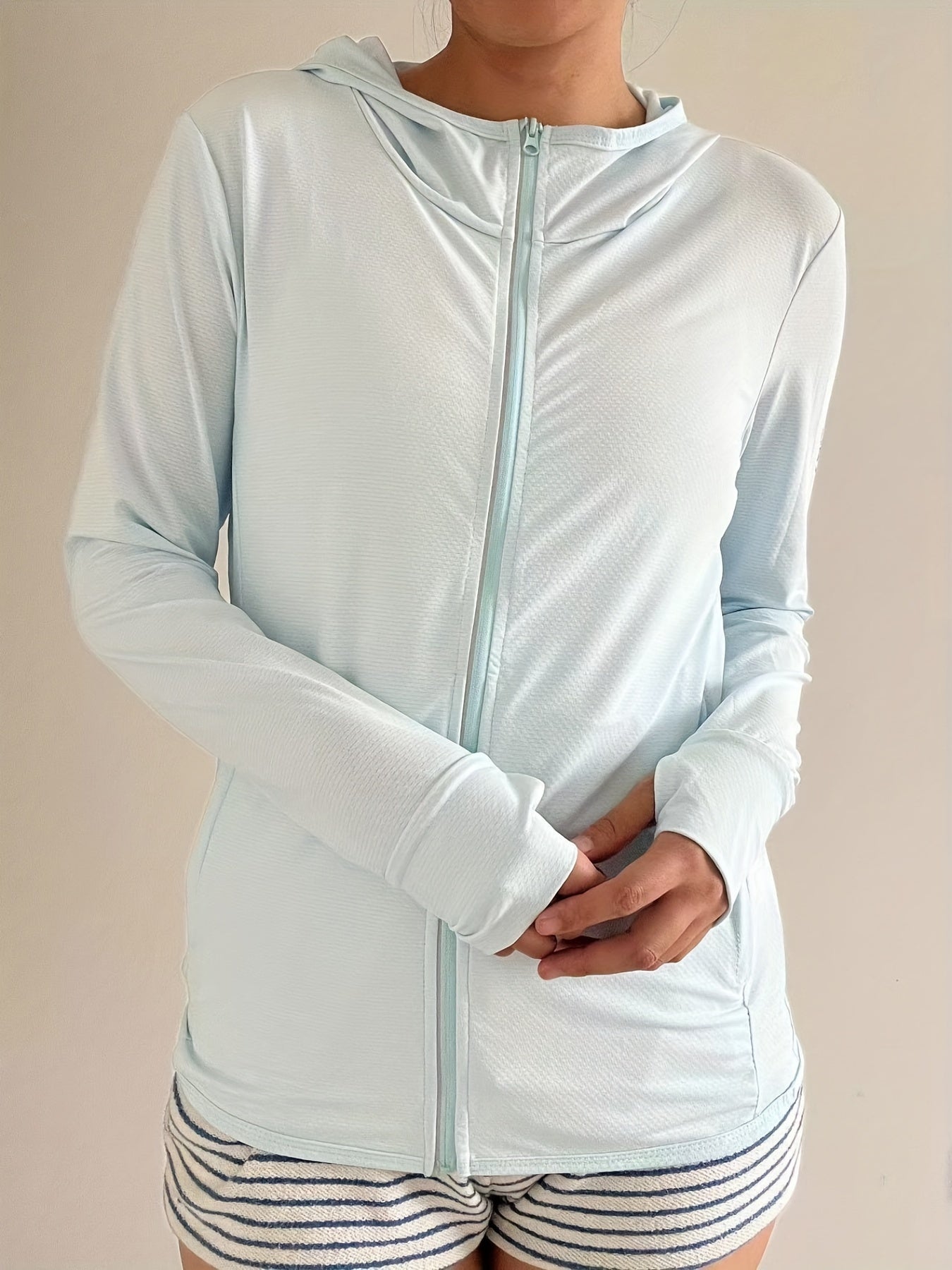 Womens Dustproof Hooded Sunscreen Jacket - Lightweight & Breathable Outdoor Protection - Solid Colors for Hiking & Travel