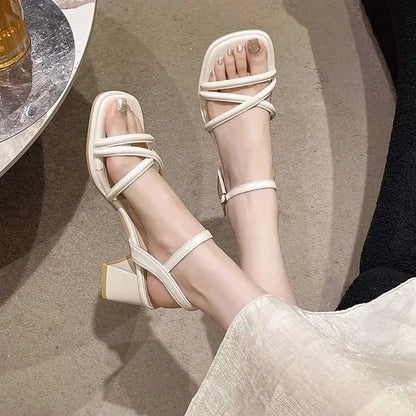 Dress Shoes Womens Sandals Summer Footwear High Heels Luxury Designer Shoes Block Heel Low and Elegant Casual Medium Dresses on Offer Black H240521