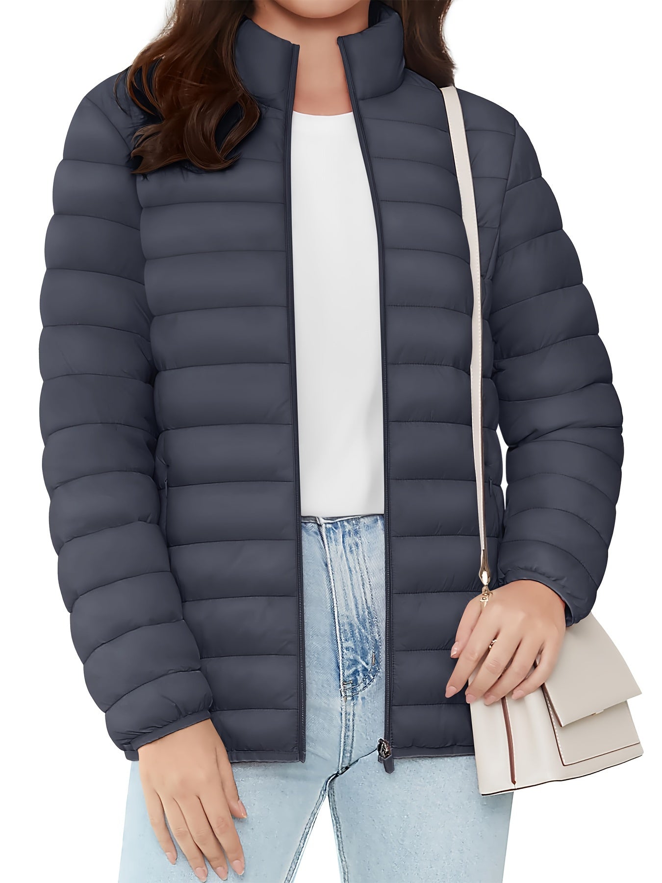 Bnokifin Quilted Puffer Jacket - Ultra-Lightweight, Comfort Soft, Warm, Windproof, Stylish, and Versatile Coat with Stand Collar, Full Zipper, Elastic Cuffs, 4 Pockets, and Perfect for Office Work, School, Travel, Outdoor Activities, and Daily Wear