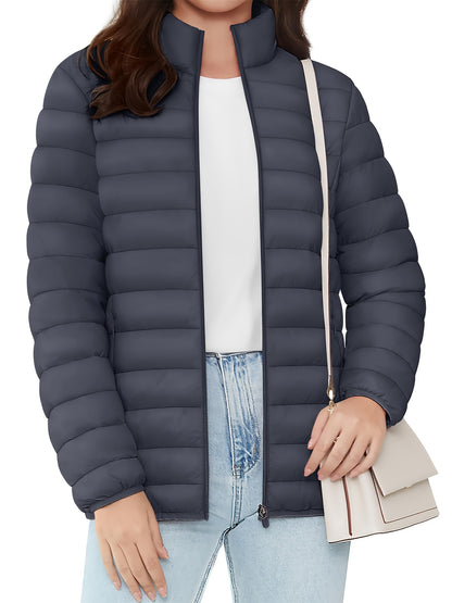 Bnokifin Quilted Puffer Jacket - Ultra-Lightweight, Comfort Soft, Warm, Windproof, Stylish, and Versatile Coat with Stand Collar, Full Zipper, Elastic Cuffs, 4 Pockets, and Perfect for Office Work, School, Travel, Outdoor Activities, and Daily Wear