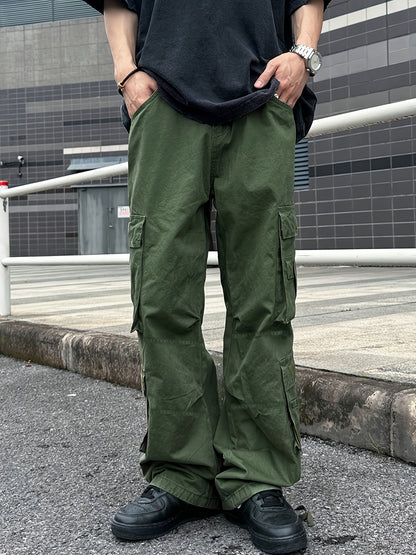 Mens Durable Cotton Cargo Pants - Multi Pocket Design - Loose Fit for Comfort - Ideal for Outdoor Activities & Workwear