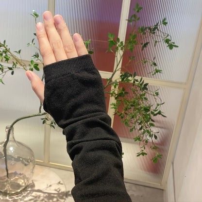 Knit Fingerless Long Gloves, Winter Warm Knitted Gloves For Women