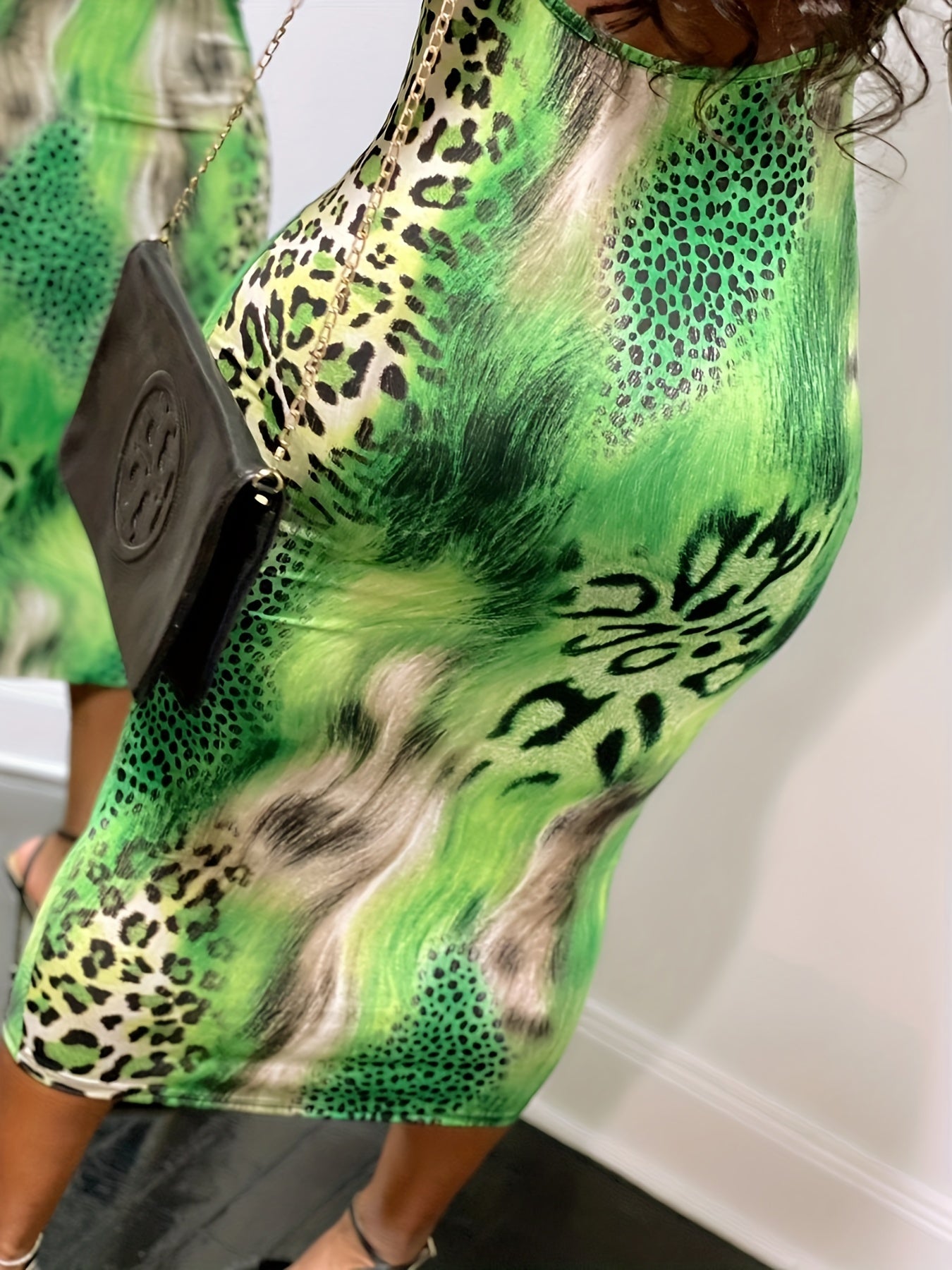 Sensual All-Season Leopard Print Bodycon Dress: Chic Spaghetti Strap, Easy-Care Woven Fabric