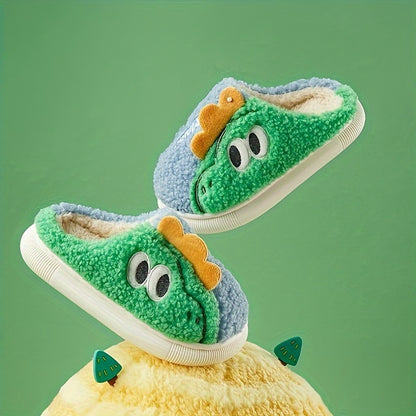 Cozy & Cute Dinosaur Kids' Slippers - Soft, Warm Cartoon Embroidery for Boys & Girls, Non-Slip Indoor Shoes for Fall/Winter