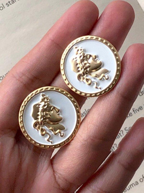 sengpan 2024 New Vintage S925 Needle Portrait Coin Earrings