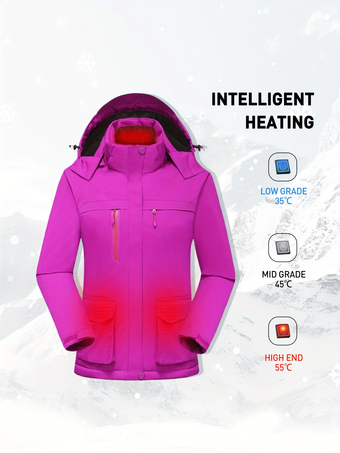 Womens Premium Waterproof Ski Jacket with Hood - Insulated Long Sleeves for Windproof Heating - Durable Outdoor Activewear for All-Weather Adventures