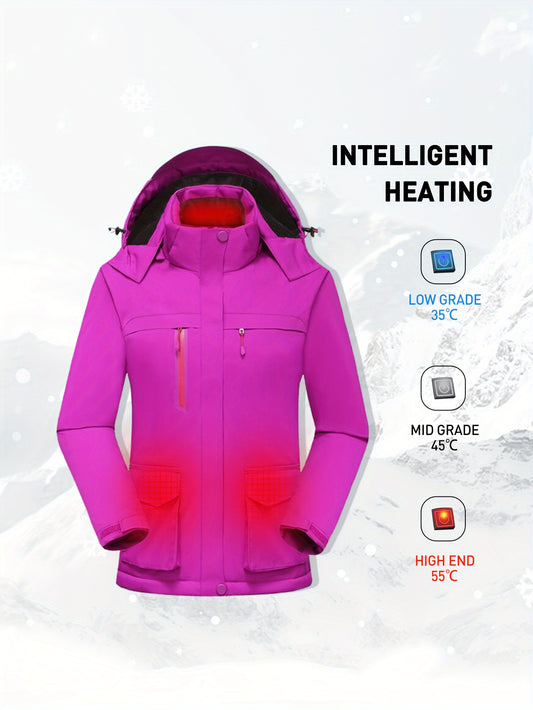 Womens Premium Waterproof Ski Jacket with Hood - Insulated Long Sleeves for Windproof Heating - Durable Outdoor Activewear for All-Weather Adventures