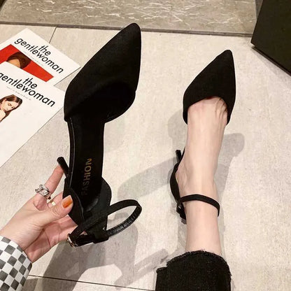 Dress Shoes Spring and Autumn high heel women new versatile thin professional L pointed black buckle strap single shoe H240527