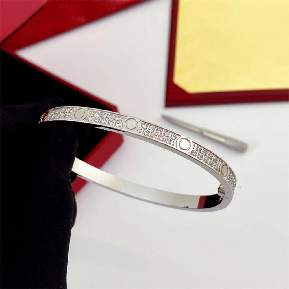 designer bracelet bangle for women men V-GOLD plated gold bangles inlaid 10 CZ full diamond 2 3 row 4MM 6MM wide nail bracelets designer jewelry gift with box